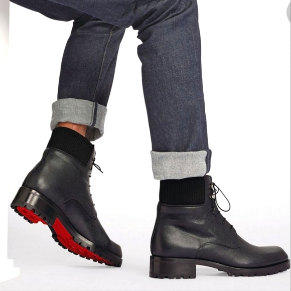 NWT$1,245 Louboutin Trapman Lace-up Black Leather Combat Boot Sz 42.5 (US 9.5) - Picture 5 of 17